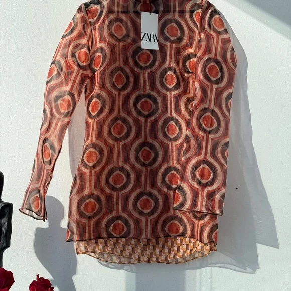 Zara Geometric Patterned Red Dress - Picture 9 of 11